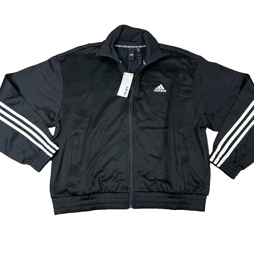 Adidas Womens Small Black 3-Stripes Knit Full Zip Long Sleeve Tennis Jacket NWT